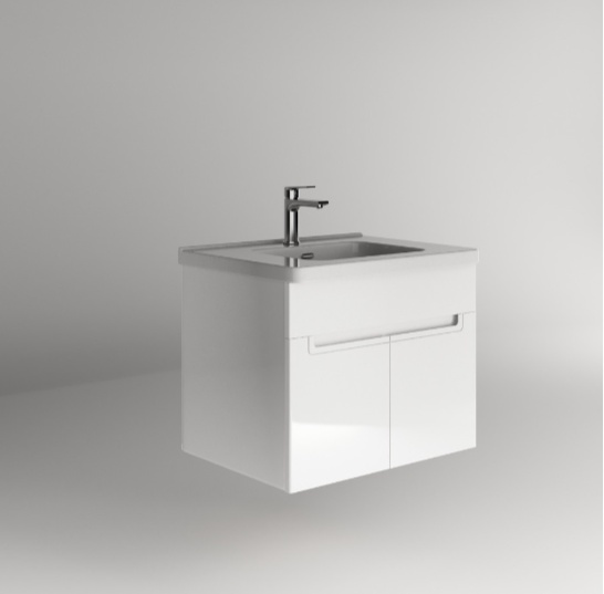 Комплект Тумба SANITEСO Оникс 600 подвесная, 2 двери, белая + Раковина ORBITA P60 600*480*210 мм - артикул K0000344345