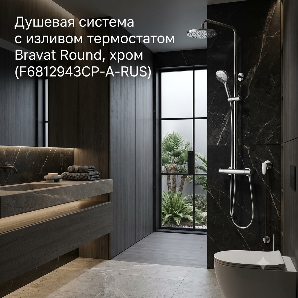 Душевая система с изливом термостатом Bravat Round, хром (F6812943CP-A-RUS) - артикул K0000343466