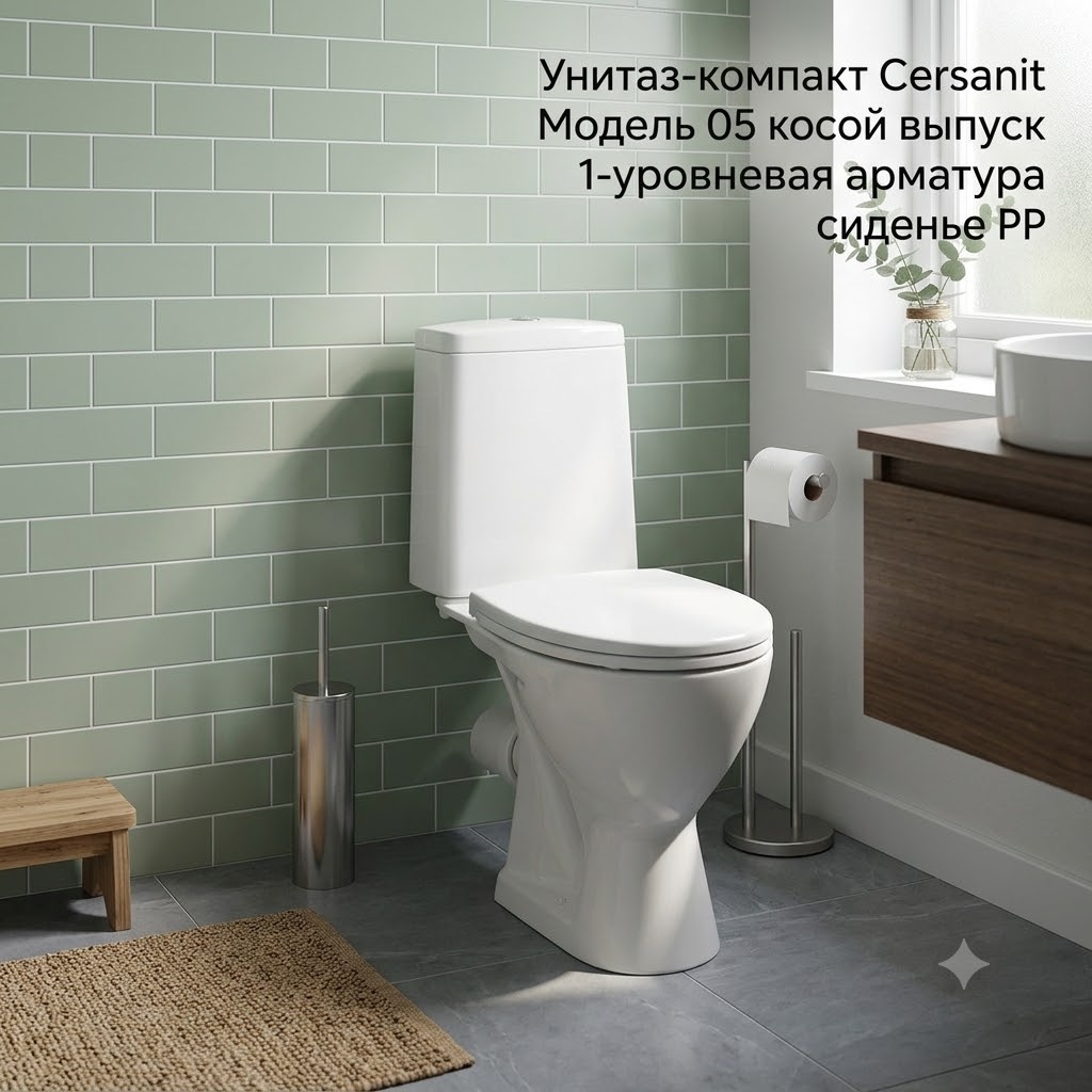 Унитаз-компакт Cersanit Модель 05 косой выпуск 1-уровневая арматура сиденье PP - артикул K0000343008