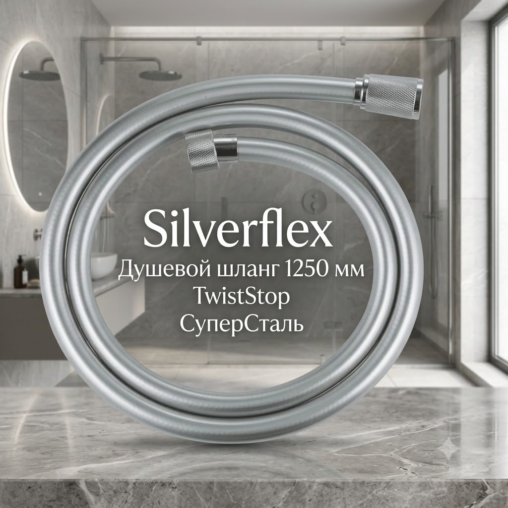 Silverflex Душевой шланг 1250 мм, TwistStop, СуперСталь - артикул K0000343559