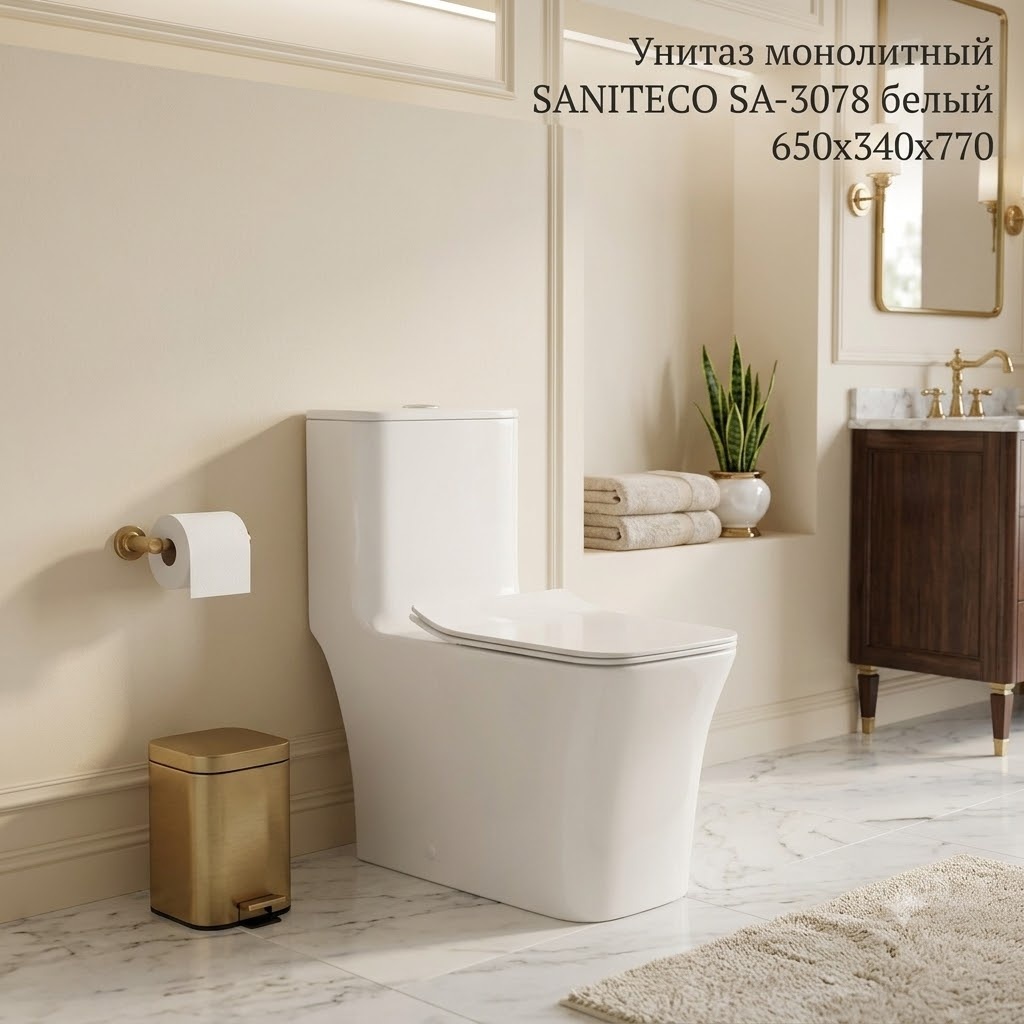 Унитаз монолитный SANITECO SA-3078 белый 650x340x770 - артикул K0000343042