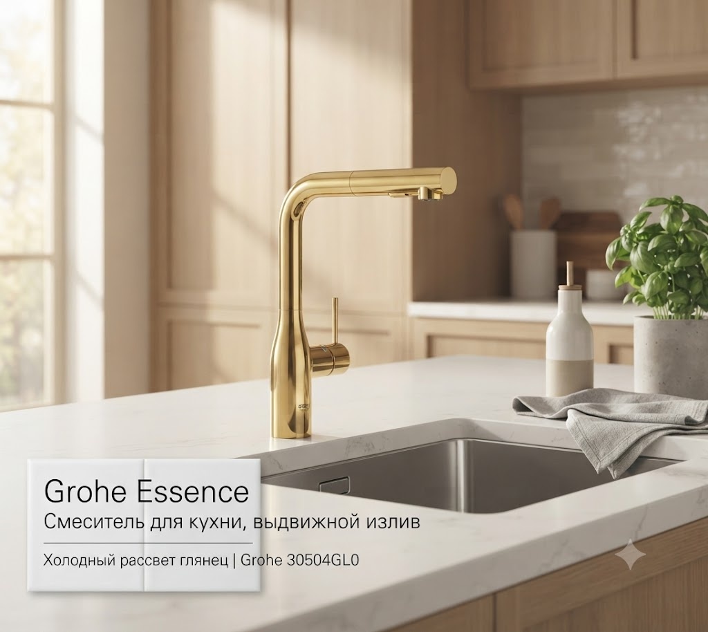 Смеситель для кухни, выдвижной излив, холодный рассвет глянец Grohe Essence 30504GL0 - артикул K0000344642