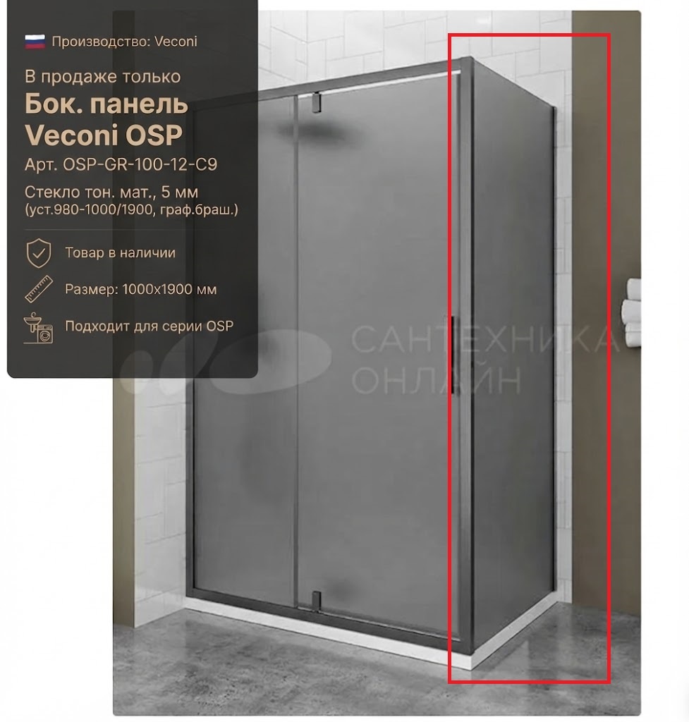 Бок. панель Veconi OSP Арт. OSP-GR-100-12-C9 Стекло тон. мат., 5 мм (уст.980-1000/1900, граф.браш.) - артикул K0000323092