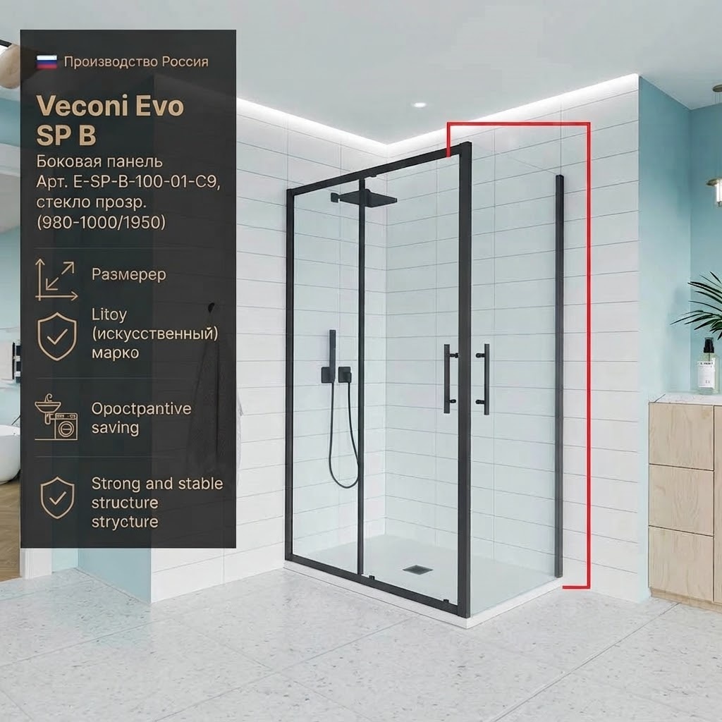 Боковая панель Veconi Evo SP B Арт. E-SP-B-100-01-C9, стекло прозр. (980-1000/1950) - артикул K0000209834