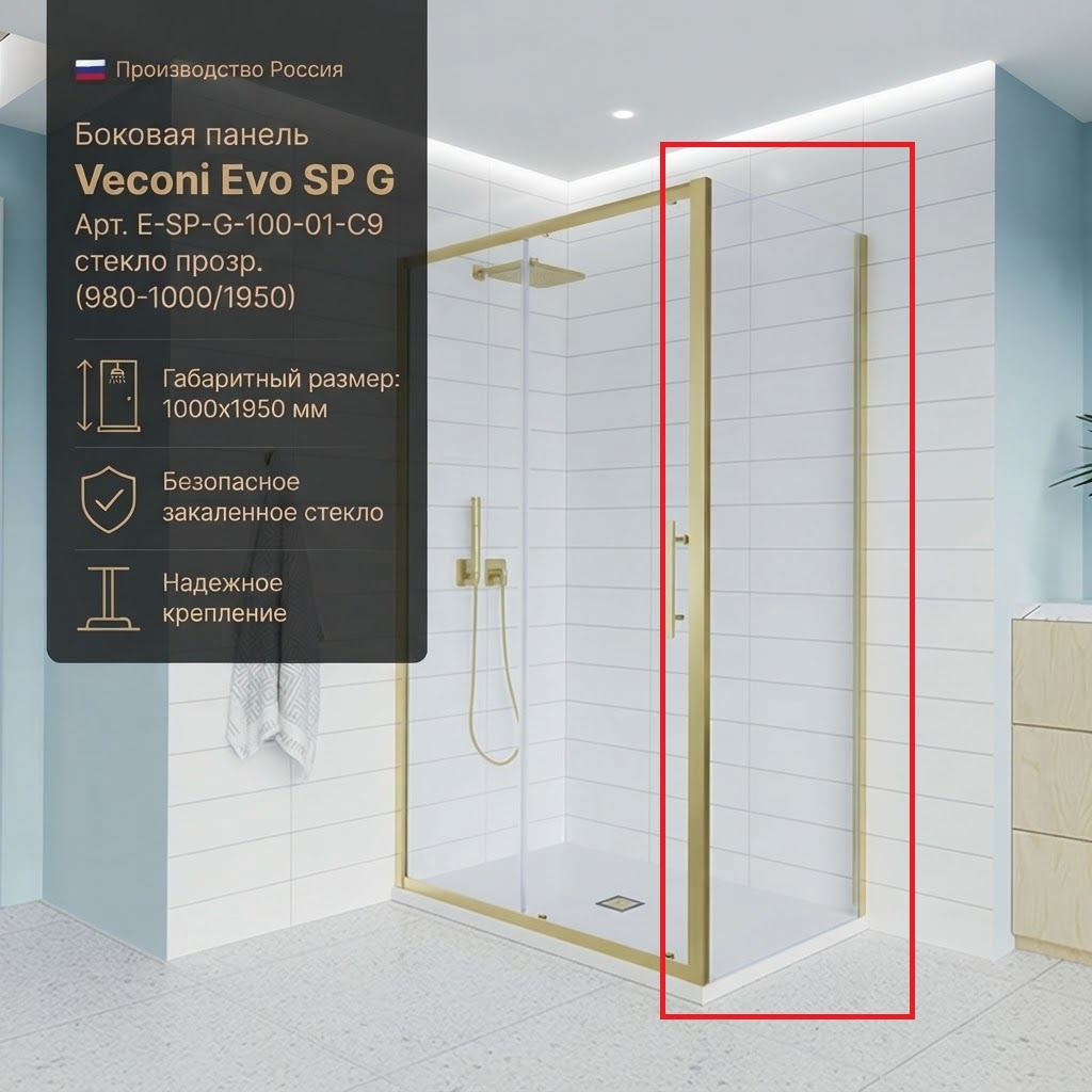 Боковая панель Veconi Evo SP G Арт. E-SP-G-100-01-C9, стекло прозр. (980-1000/1950) - артикул K0000209852