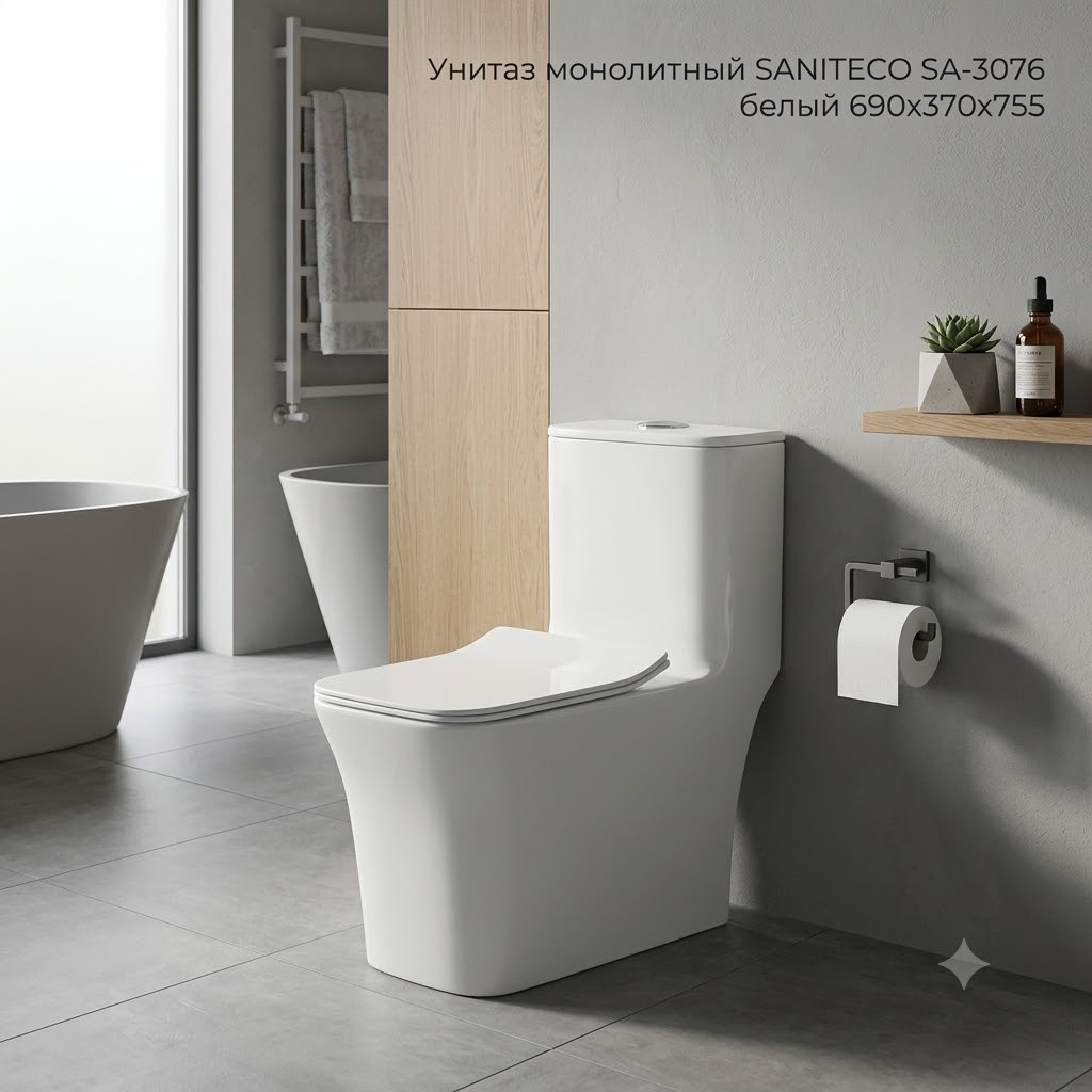Унитаз монолитный SANITECO SA-3076 белый 690x370x755 - артикул K0000343038