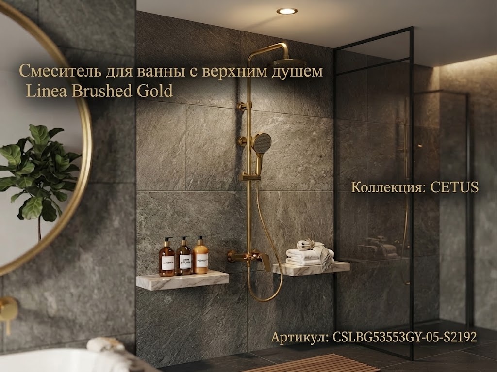 Смеситель для ванны с верхним душем, Linea Brushed Gold, CETUS, CSLBG53553GY-05-S2192 - артикул K0000344424