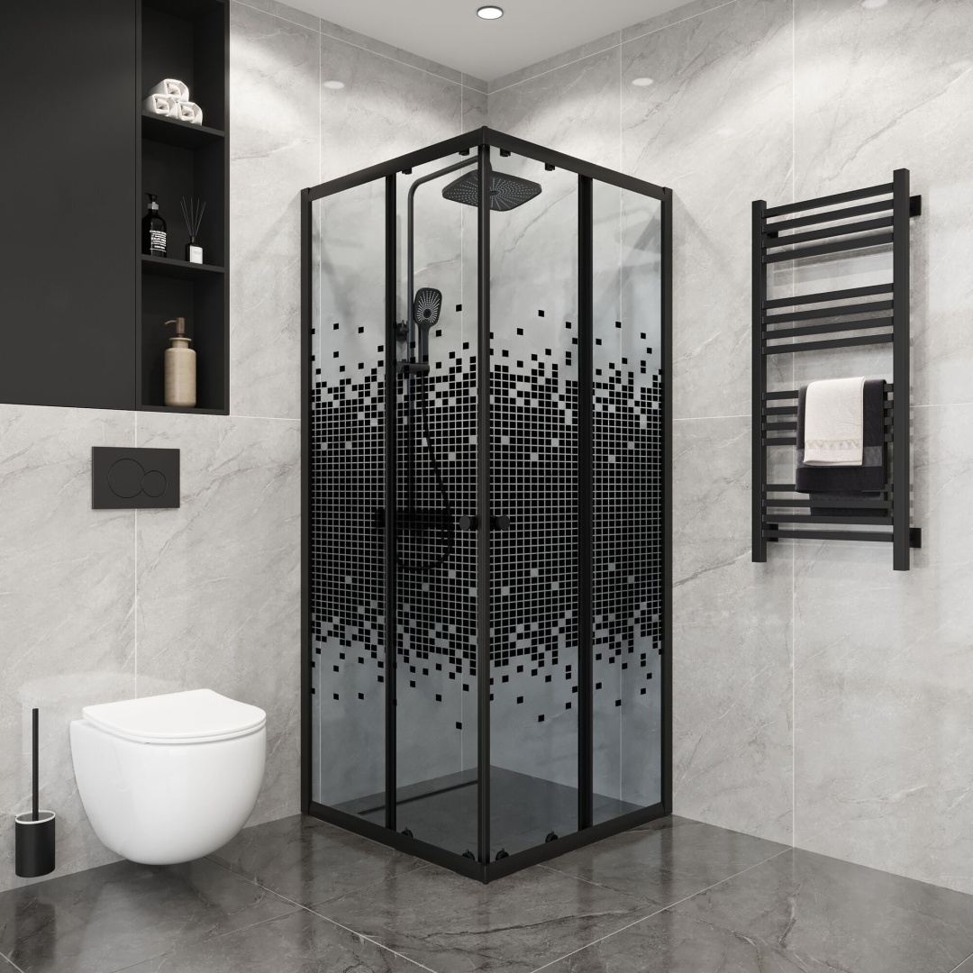 Душевое ограждение Niagara Eco NG-1009-14QBLACK (90х90х190) квадрат,раздвижное,черный,стекло мозаика,1 место+сборка - артикул K0000353376