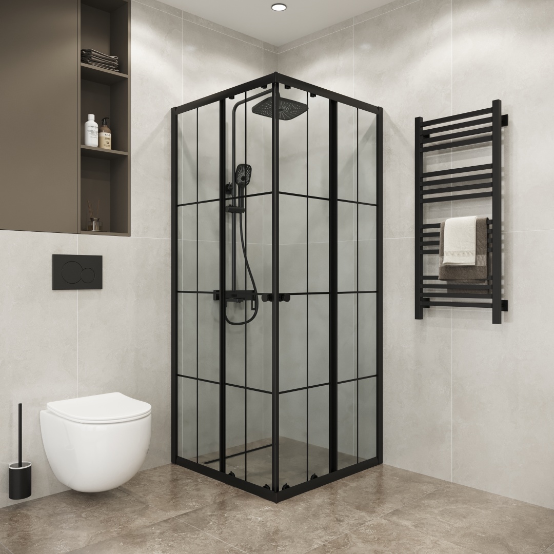 Душевое ограждение Niagara Eco NG-1009-14QKL (90х90х190) квадрат,раздвижное,черный,стекло клетка,1 место+сборка - артикул K0000353379