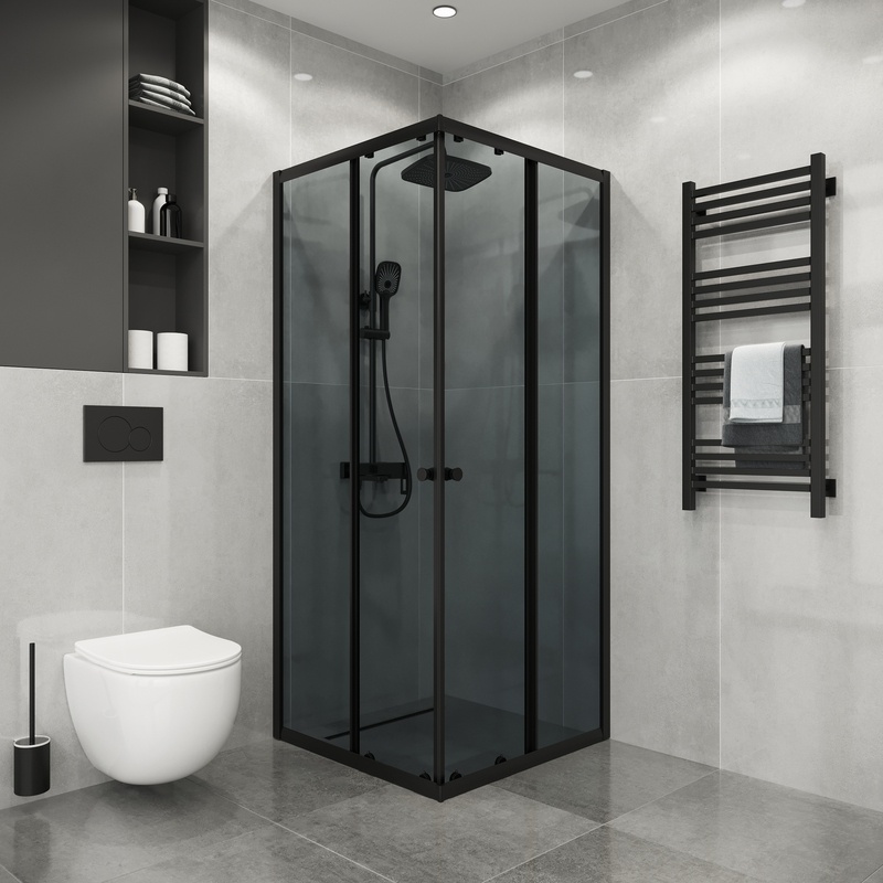 Душевое ограждение Niagara Eco NG-1010-14QT (100х100х190) квадрат,раздвижное,черный,стекло тонированное,1 место+сборка - артикул K0000353383