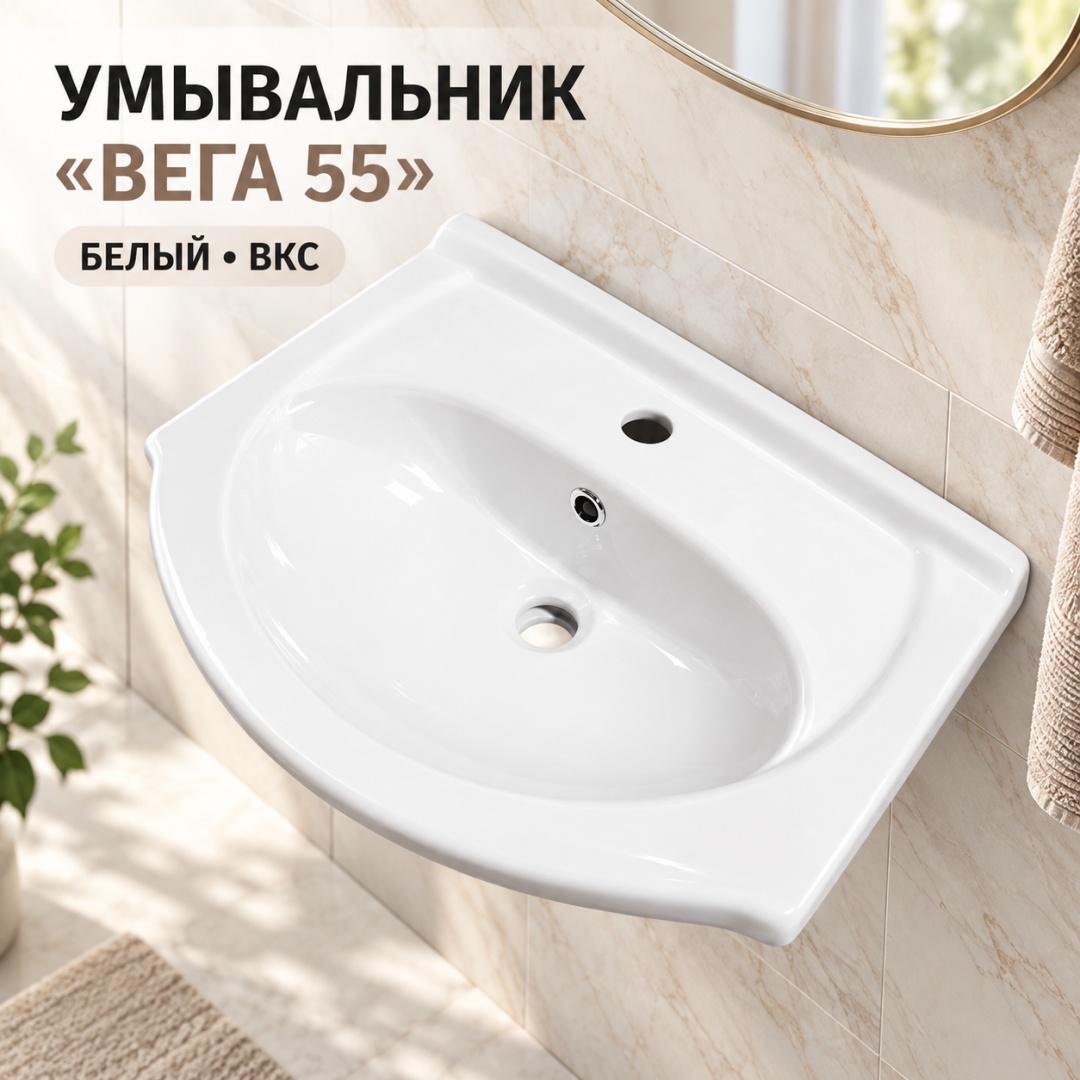 Умывальник "Вега 55" УП (Белый, ВКС) - артикул K0000081203