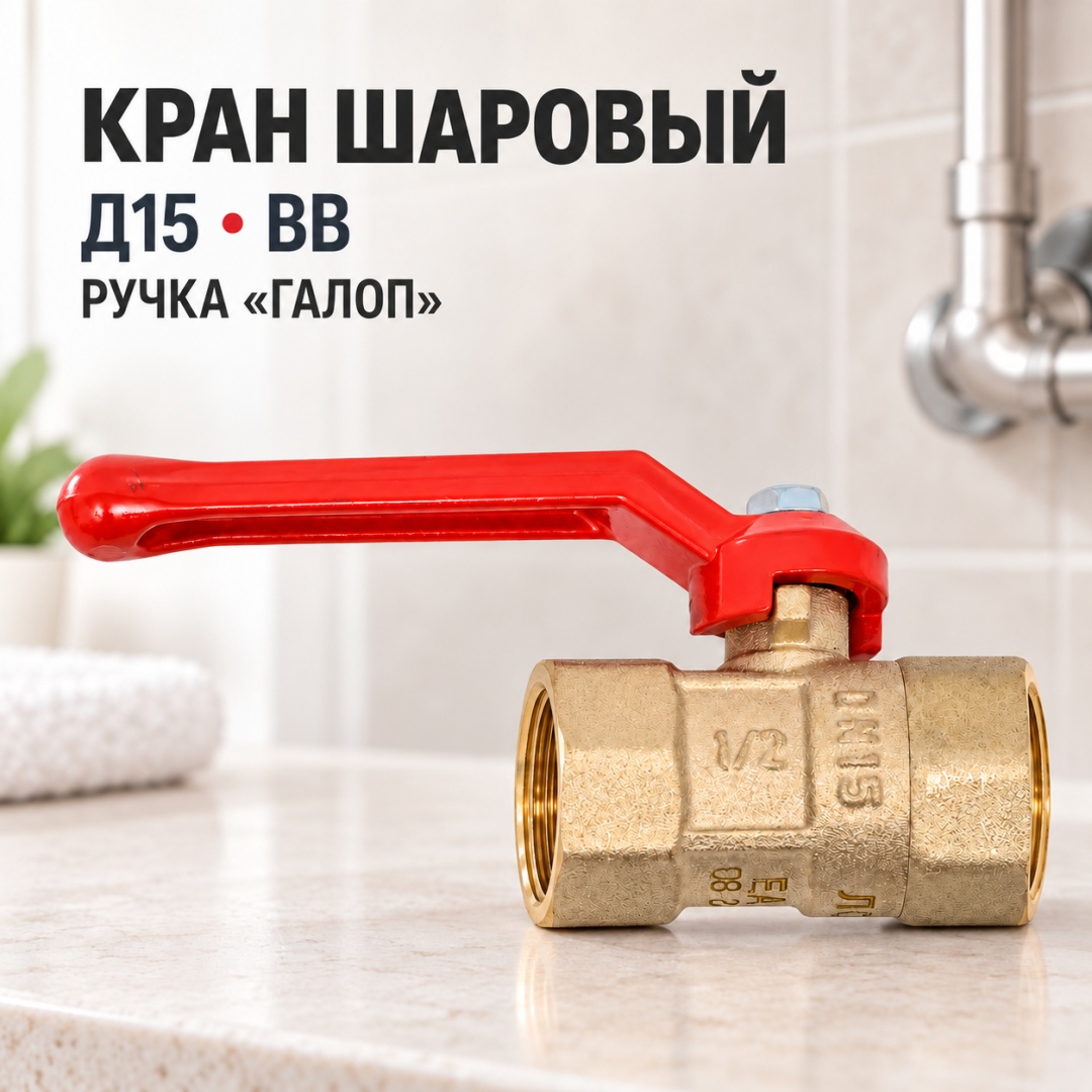 Кран шаровый д15 ВВ ручка Галоп (уп.200 шт) - артикул K0000007819