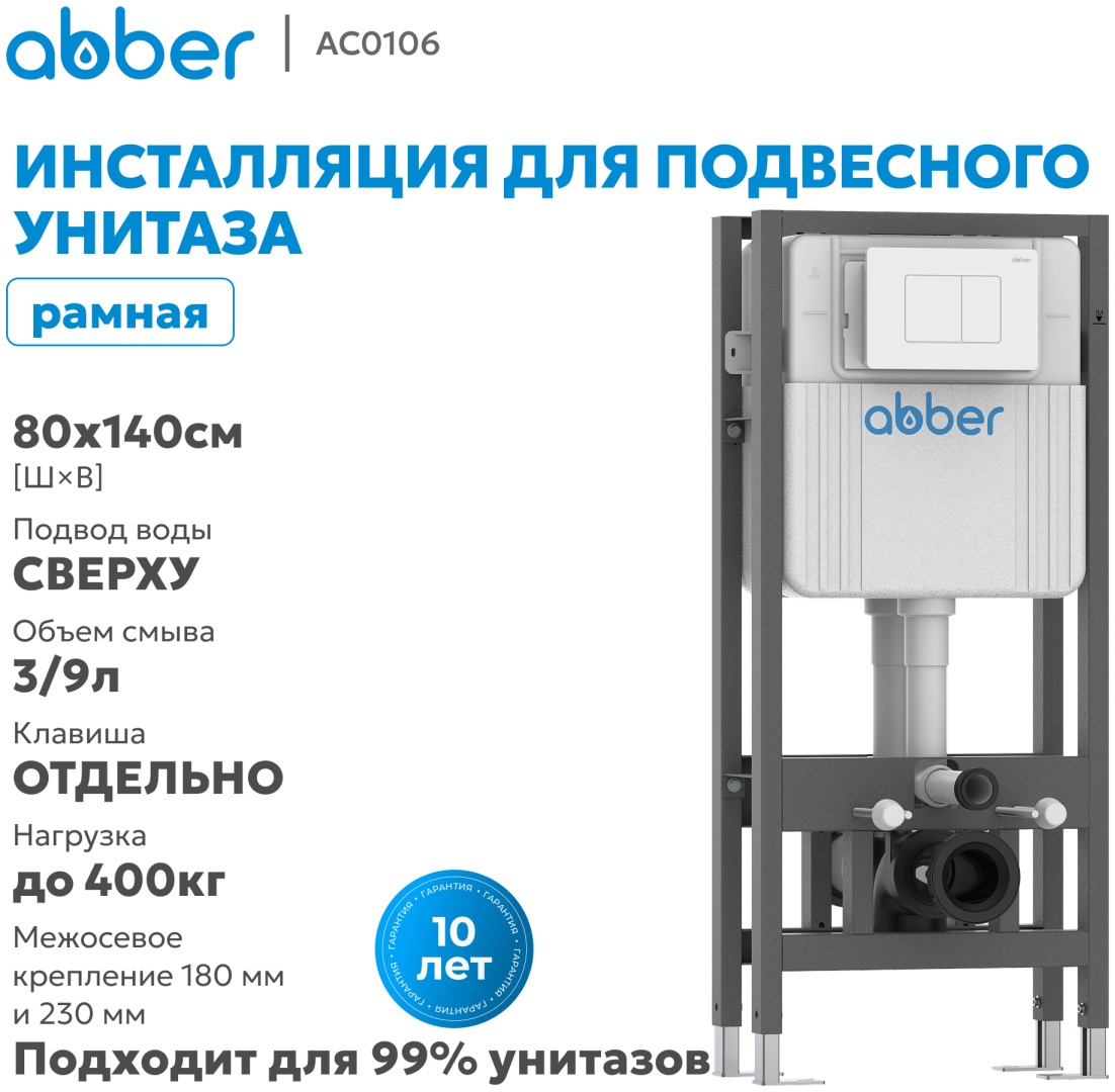 Инсталляция двойная самонесущая ABBER AC0106 для двух подвесных унитазов - артикул K0000321364