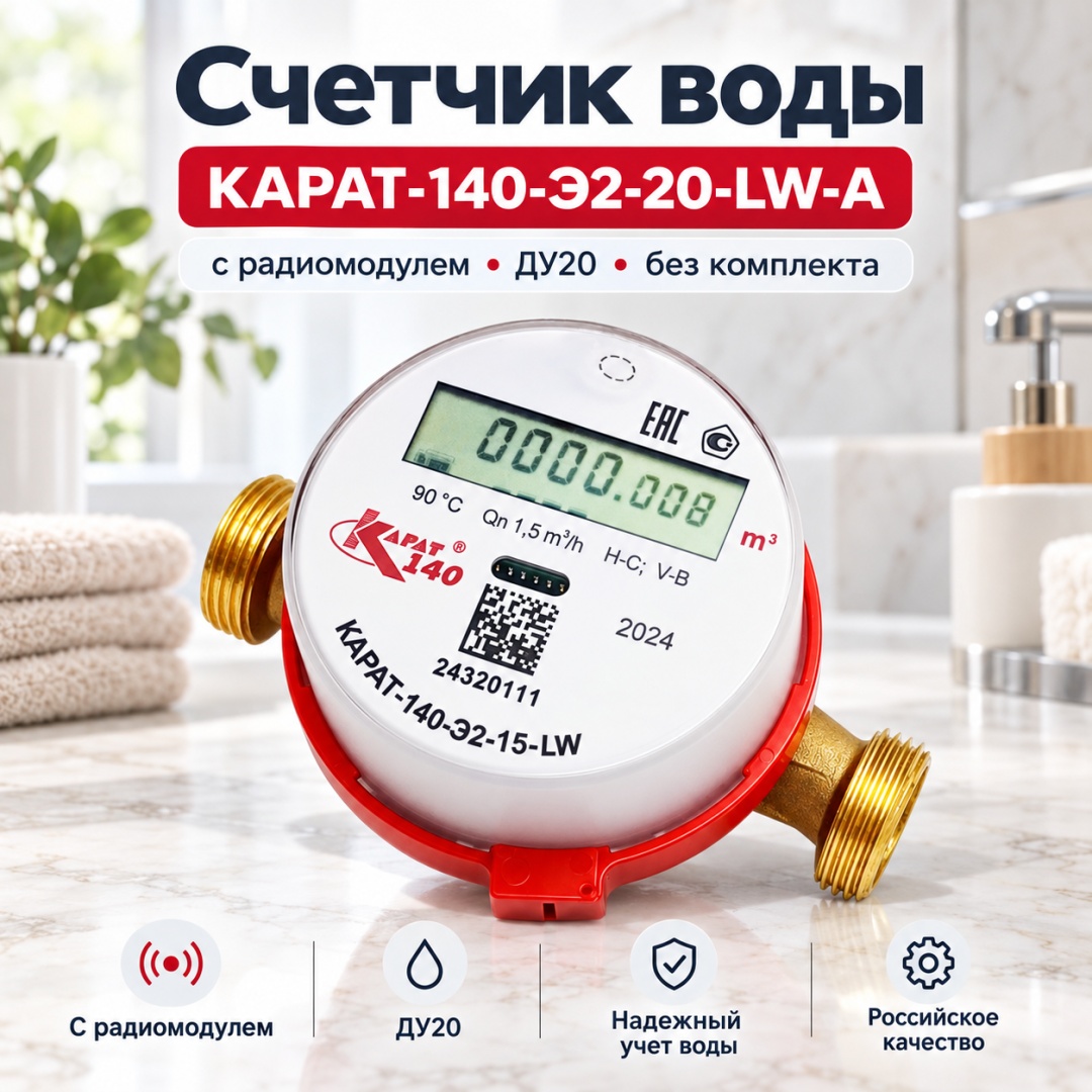 Счетчик воды КАРАТ-140-Э2-20-LW-А с радиомодулем ДУ20 (без комплекта) - артикул K0000320073