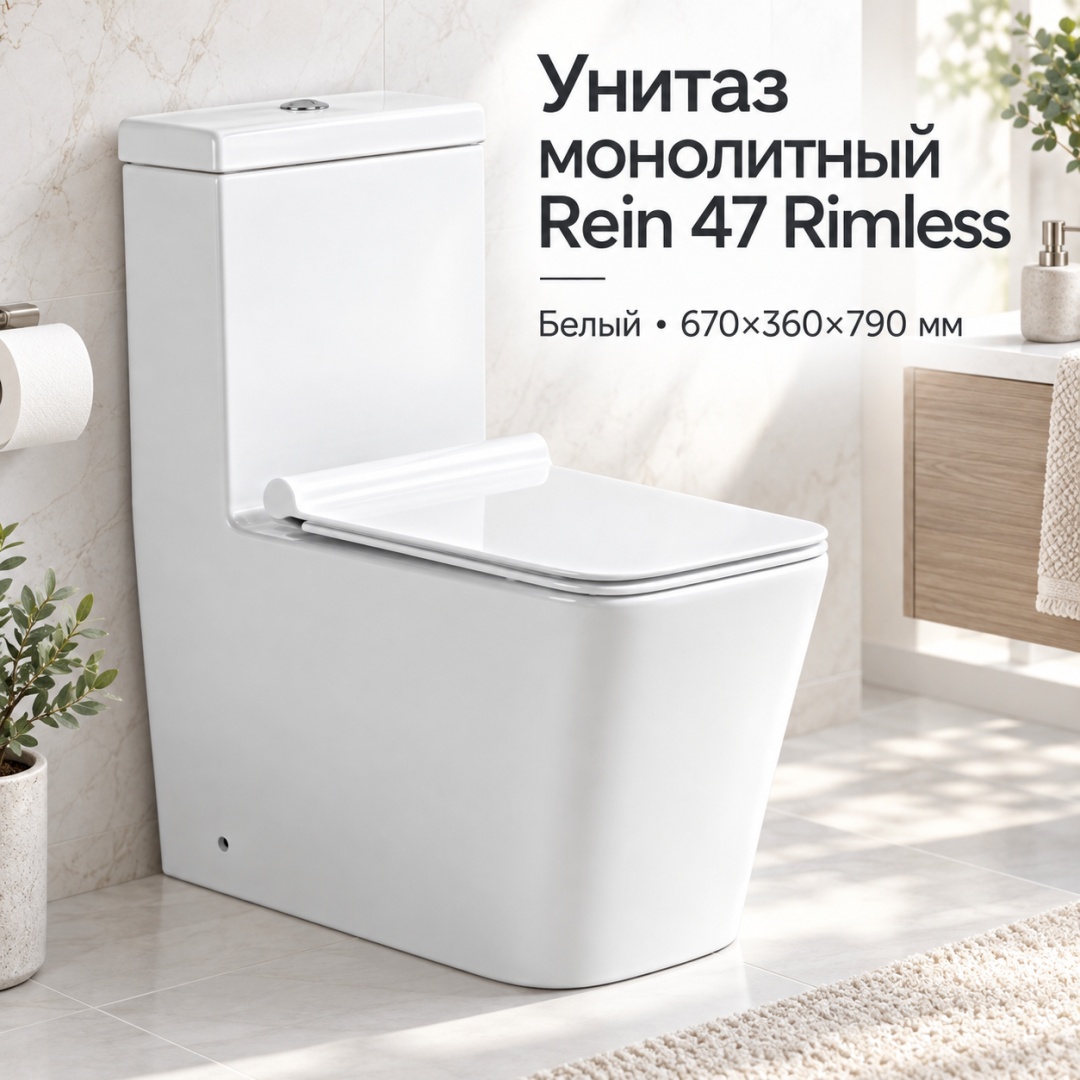 Унитаз монолитный Rein 47 Rimless белый 670*360*790 - артикул K0000359900