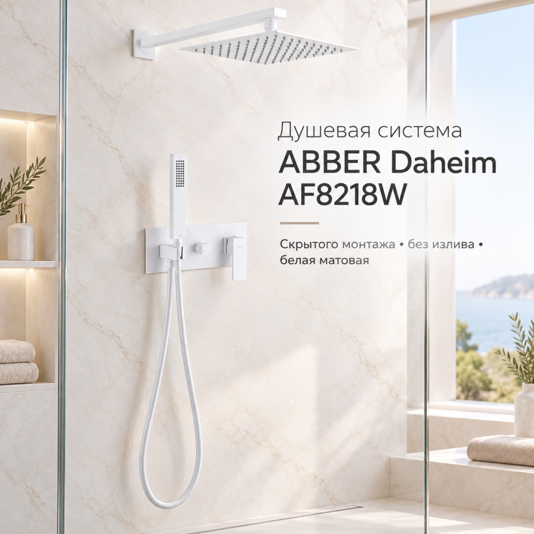 Душевая система ABBER Daheim AF8218W скрытого монтажа без излива, белая матовая - артикул K0000321415