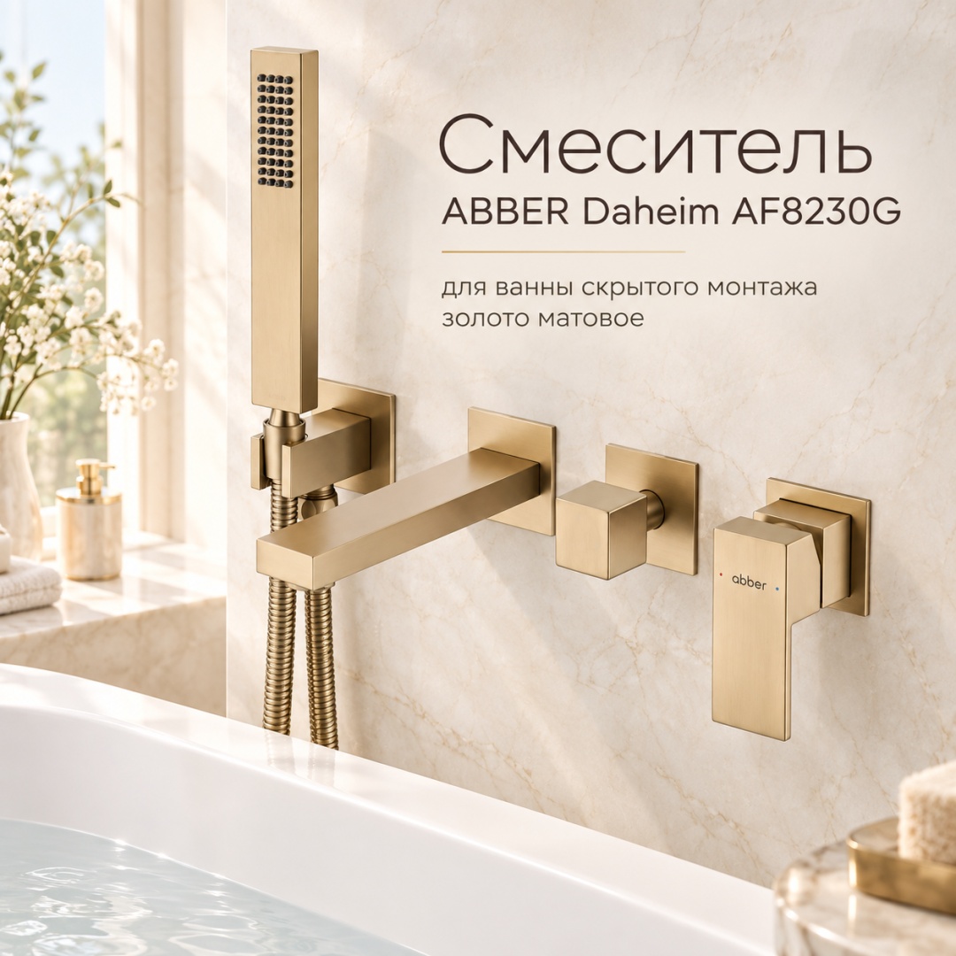 Смеситель ABBER Daheim AF8230G для ванны скрытого монтажа, золото матовое - артикул K0000360224