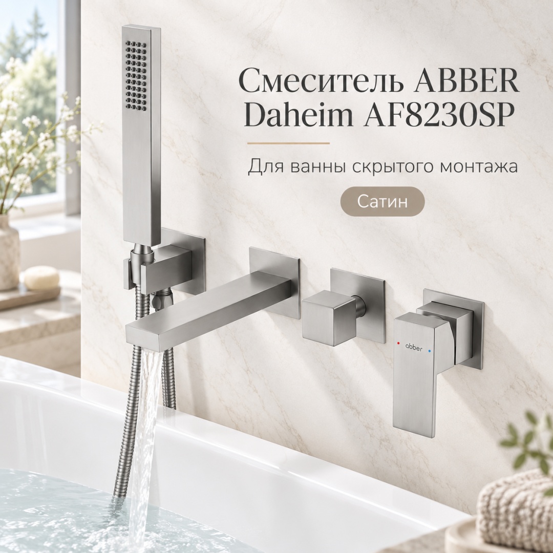 Смеситель ABBER Daheim AF8230SP для ванны скрытого монтажа, сатин - артикул K0000360225