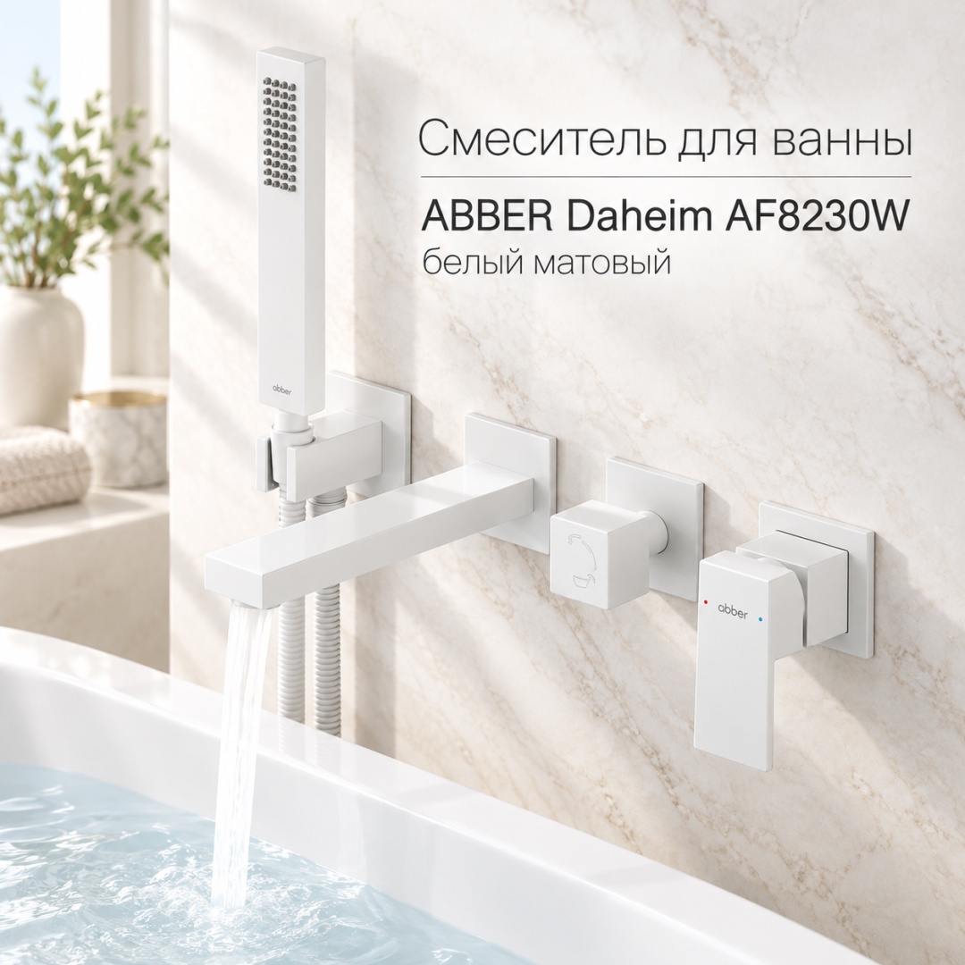 Смеситель ABBER Daheim AF8230W для ванны скрытого монтажа, белый матовый - артикул K0000360226