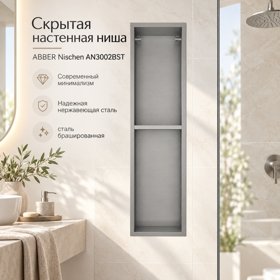 Скрытая настенная ниша из нержавеющей стали ABBER Nischen AN3002BST сталь брашированная - артикул K0000354131