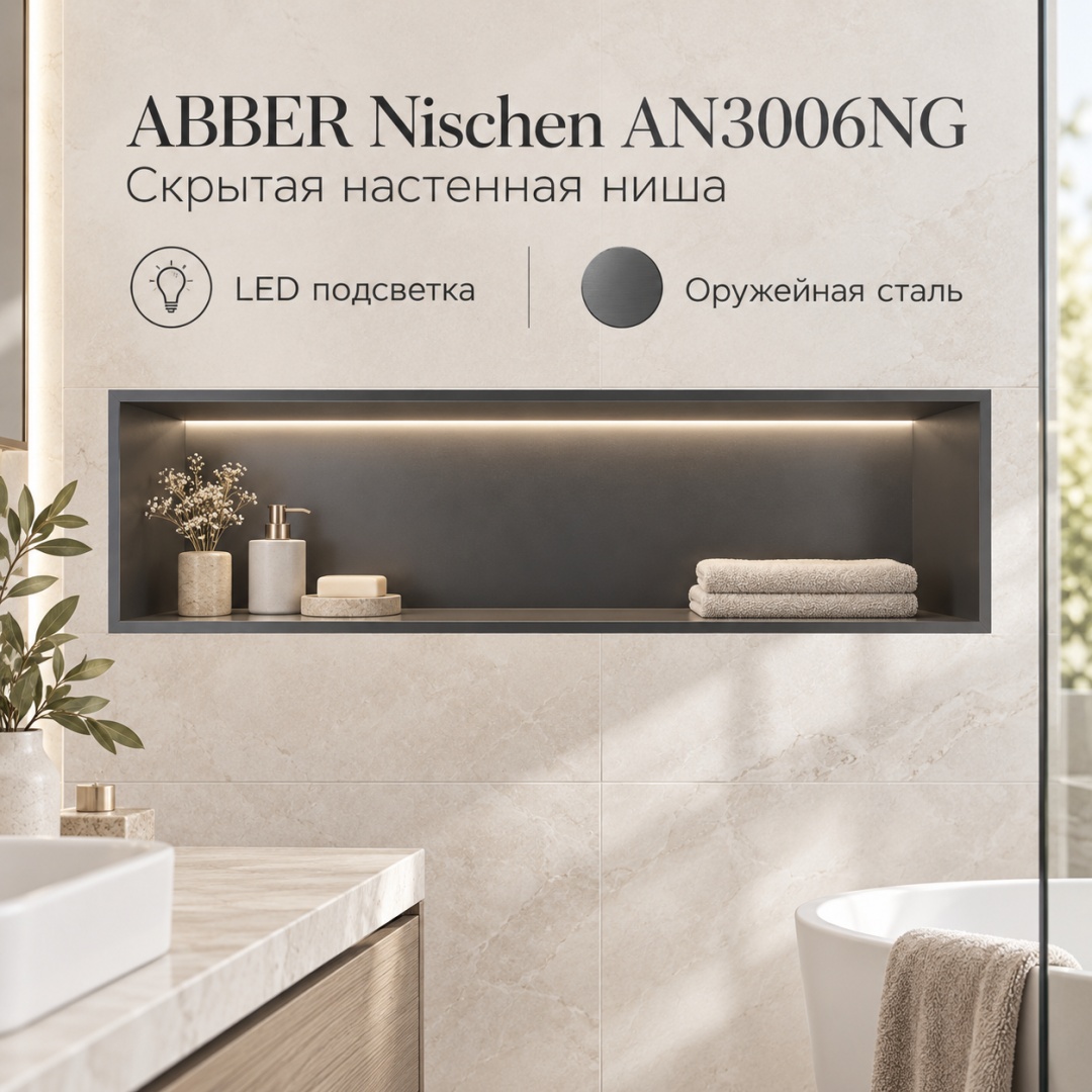 Скрытая настенная ниша из нержавеющей стали ABBER Nischen AN3006NG с LED подсветкой, оружейная сталь - артикул K0000354137