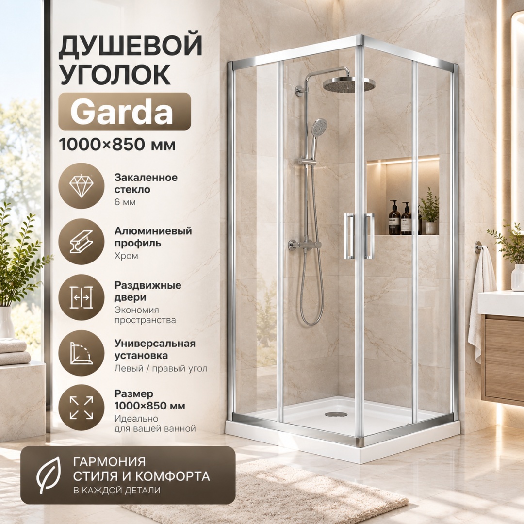 Душевой уголок Гарда (Garda) VSS-1G8510CL, 1000*850, хром, стекло прозрачное, - артикул K0000353551